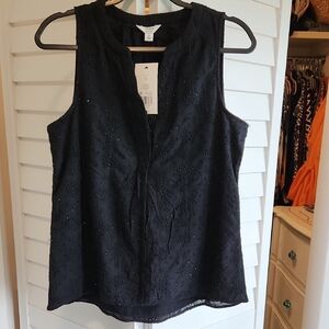 NWT Crown & Ivy Black Mandarin Collar Blouse, Sz S